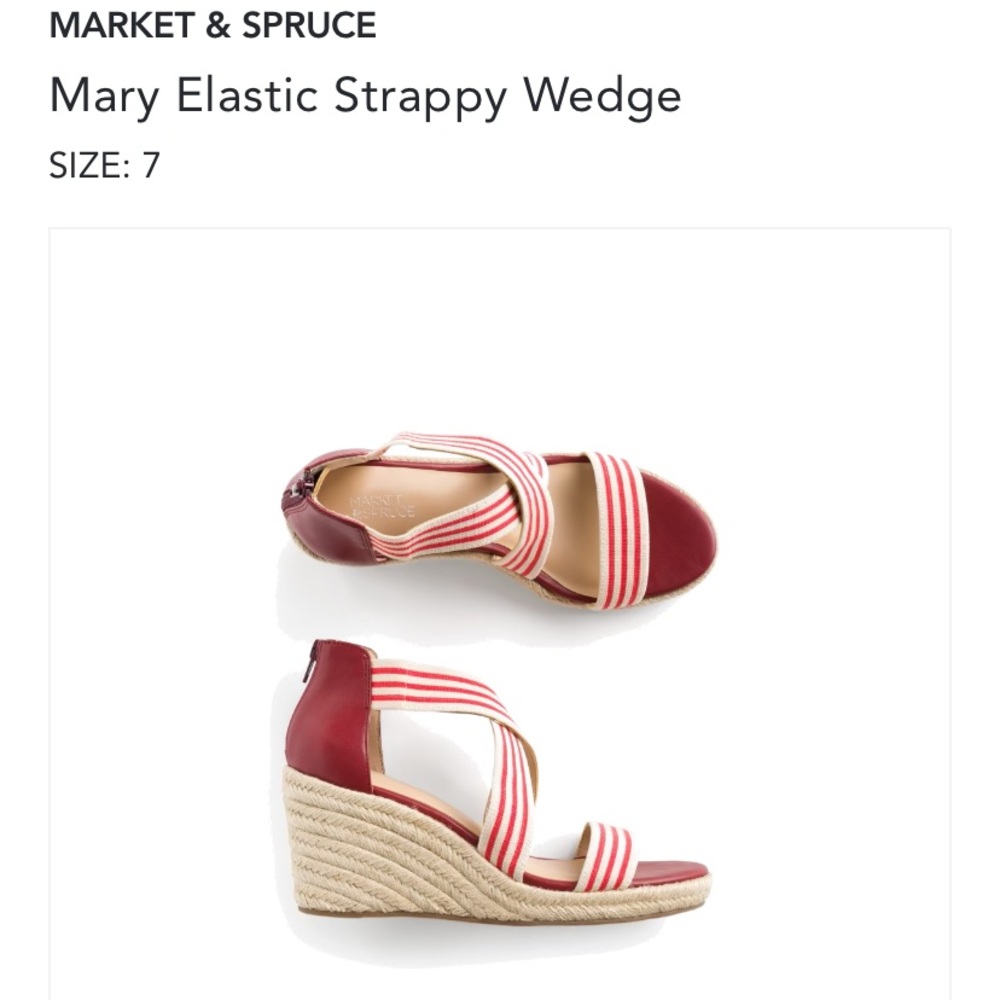 ๐SOLD Market & Spruce Mary Red Elastic Strappy Espadrille Wedge Sz 7 ๐ - Picture 2 of 8